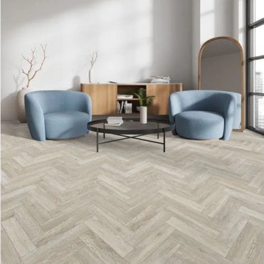Ferrano LVT Fascino Herringbone Ecru Oak Evergreen Floors
