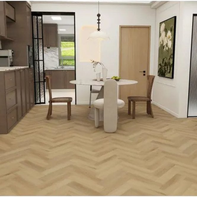 Ferrano LVT Opulenza Herringbone Weathered Sand Evergreen Floors