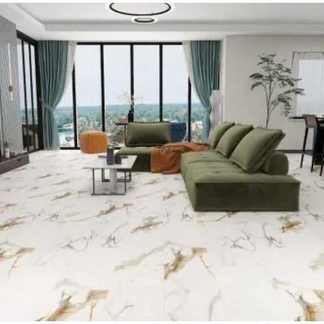 Evergreen Floors Ferrano LVT Palazzo Tile Calacatta Gold Marble 